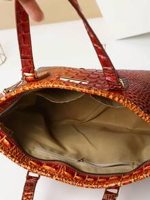 Classic Elegant Women's Bag Set,Fashionable Large Capacityr Bag Single Shoulder Bag,Crocodile Pattern Tote Bag,Light Luxury High-End Real Texture Crocodile Pattern Handbag - 3#橘子+紅 - 查看 6