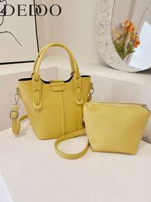 Litchi Embossed Bucket Bag Yellow Fashionable For Daily - Yellow - View 1