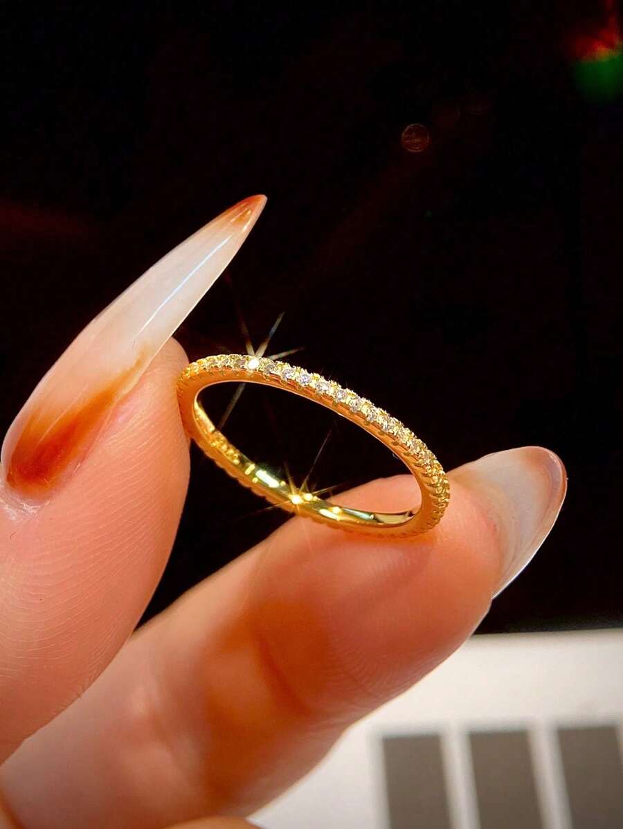 1 件 1.6 毫米锆石戒指女士订婚可叠戴戒指 S925 纯银简约浪漫情侣永恒结婚周年戒指奢华珠宝礼物