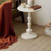 Metal Round Side Table Vintage End Table Small Accent Pedestal Table Nightstand - White - View 5