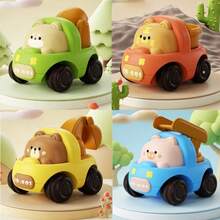 1pc Cute Inertial Construction Excavator Sliding Animal Car Toy Combination, Toy, Game, Inertial Driven No Battery Smooth Sliding, Adorable Design Integrating Construction Vehicle And Animal Elements, Compact Durable Portable Desktop Toy - Multicolor - View 4