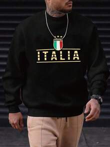 Herren Sweatshirt in Große Größen, Rundhalsausschnitt, Text- und Muster, urbaner Street-Style, geeignet für Lässig, Sport, Wochenenden, Frühling, Sommer, Herbst, Winter