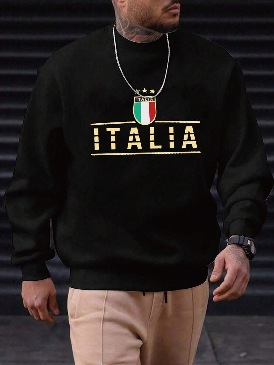 Herren Sweatshirt in Große Größen, Rundhalsausschnitt, Text- und Muster, urbaner Street-Style, geeignet für Lässig, Sport, Wochenenden, Frühling, Sommer, Herbst, Winter