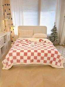 1 件双层棋盘熊猫仿皮毛、羔羊毛、毛毯，适合所有季节在卧室、沙发、办公室、床上使用 - 粉紅白格 - 查看 8