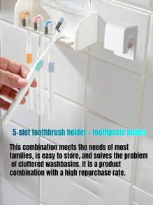 2pcs Punch-Free Wall-Mounted Toothbrush Holders Wall Mounted With Cover, Electric Tooth Brushing Holder For Bathroom,Toothpaste Storage Rack, 2/5/6 Slots Self Adhesive Toothbrush Organizer For Family,Bathroom Organizer Accessories (White)