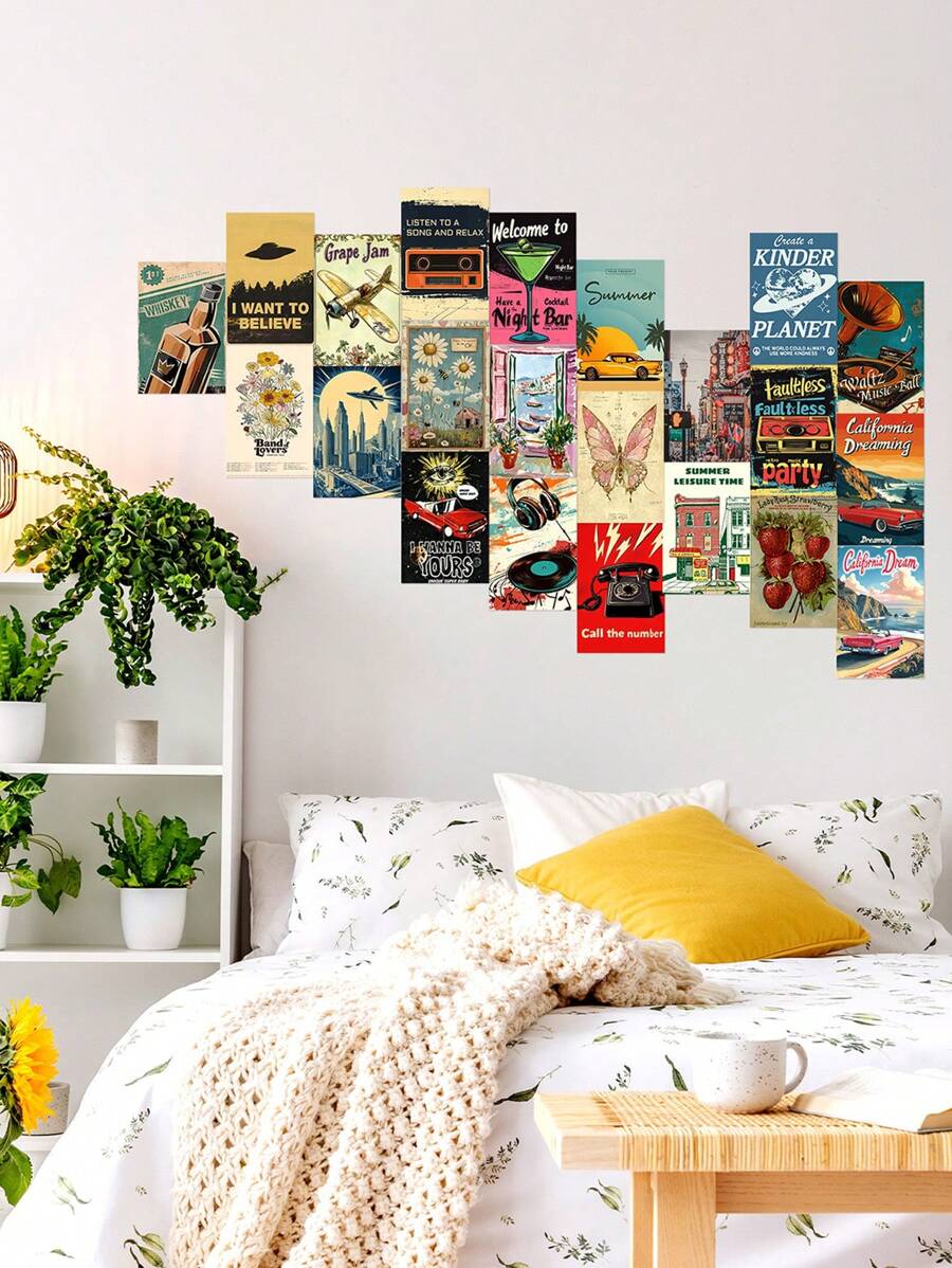 50 张复古海报系列装饰墙卡，美好生活温馨明信片、留言卡、室内卧室墙壁装饰贴纸，适用于学校用品，返校