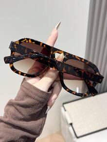 1 Pair Tortoiseshell Color Fashion Glasses For Women, Summer Beach Accessory Aviator Shape Shades - Multicolor - View 2