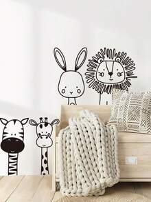 2pcs/1PC Wall Decals -[Forest Small Animal Wall Stickers, Cartoon Line Animal Wall Stickers] PVC Self-Adhesive Removable Wall Stickers For Nursery, Kids' Room, Playroom, Or Classroom – Cute & Creative Wall Decor For Any Space - Multicolor - View 10