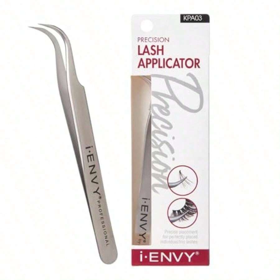 IENVY By Kiss Lash Applicator Tool Precision Professional DIY Fales Eyelashes Extension Tweezers Stainless Steel Curved Design For Individual Cluster Trio Strip Lashes Silver -It Is Important For Beauties - As Pic - View 1