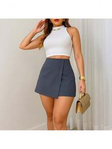 Basics Tailored Skirt Shorts With Invisible Side Zipper Inspired By The Zr Fashion Blogger Brand - 深灰色 - 查看 1