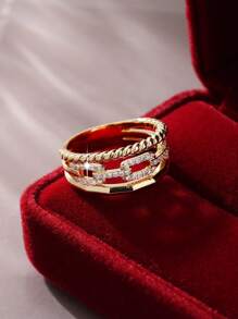 1pc Elegant Exquisite Sparkling Criss-Cross Design Cubic Zirconia Wide Band Ring, Gift For Women On Valentine's Day, Anniversary, Suitable For Wedding, Engagement, Casual Wear, Birthday Party