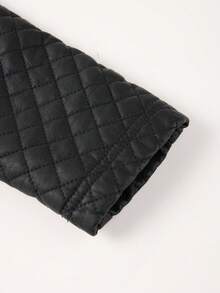 Giolshon Women's Plus Size Fashion Minimalist PU Biker Jacket, Suitable For Casual Wear In Autumn/Winter - 黑色 - 查看 11