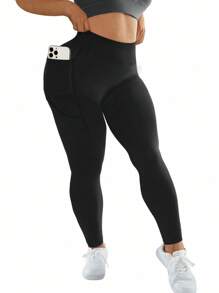 Large-Sized Women's Three-Piece Sporty Pocket Leggings. The Pocket Design Makes It Convenient To Carry A Mobile Phone. It Can Lift The Buttocks And Tuck In The Abdomen. It's A Must-Have For Sports