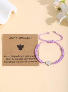 ZIRUISP 1pc Stainless Steel Little Angel Bracelet Adjustable Braided Jewelry Bracelet Couple/Friend Matching Rope Color Hand Chain , Delicate Hand Chain For Daughter/Girlfriend, Symbolize Love & Friendship Gift