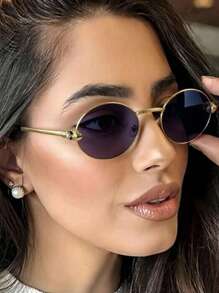 新款复古经典小框椭圆形时尚眼镜，极简主义高端朋克眼镜，适合派对、街头风格、T台椭圆形墨镜 - 彩色 - 查看 12