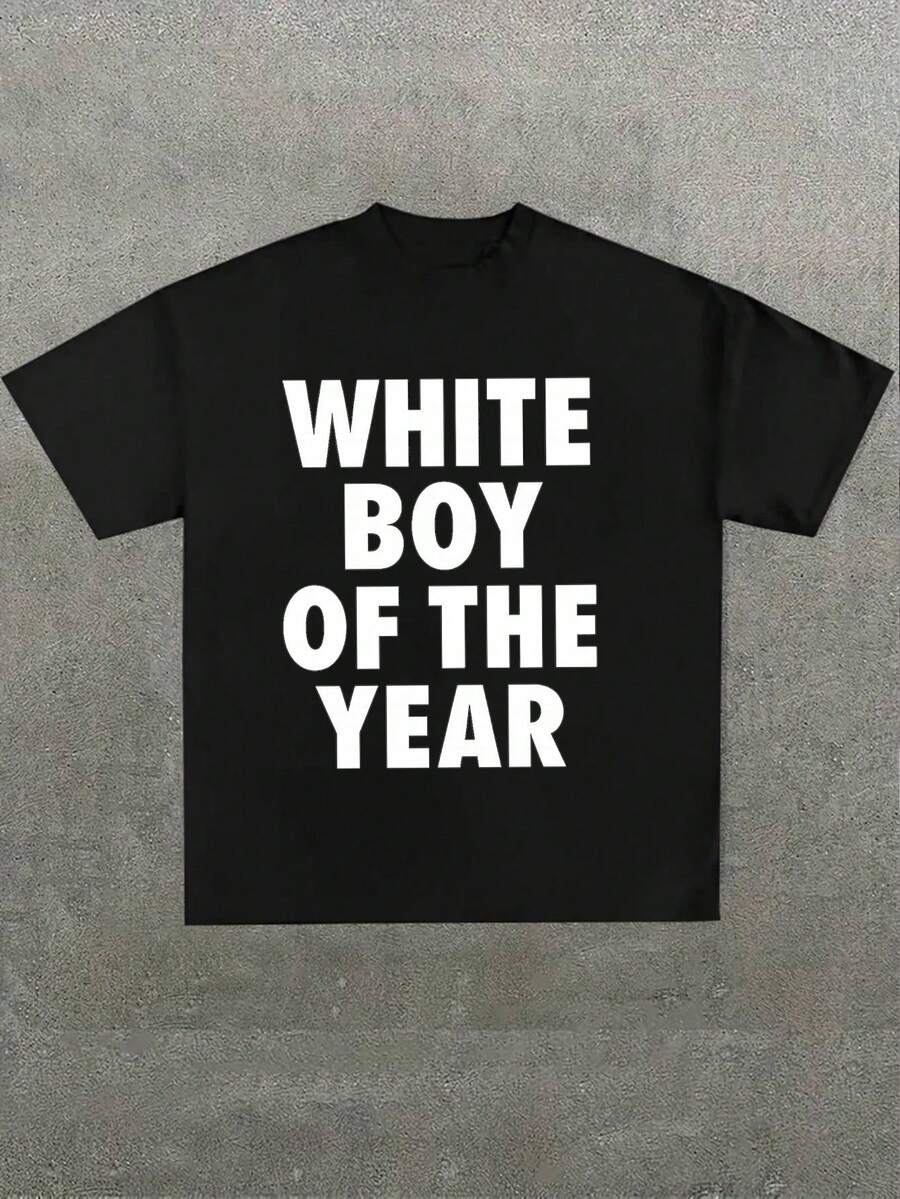 Boys & Teens' Casual Graphic Print Round Neck Short Sleeve T-Shirt, Summer Top - Black - View 1