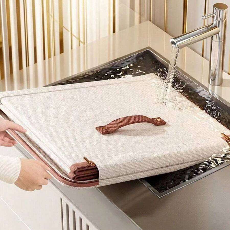 1pc Foldable Linen Fabric Storage Box With Visible Window, Large Capacity Clothes, Quilt, Wardrobe Organizer - Beige - View 1