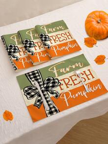 4 piezas/6 piezas/60 piezas Manteles decorativos de otoño, calabaza, girasol, hoja, coche, lazo, manteles de lino con letras, manteles resistentes a la suciedad, adecuados para el hogar, restaurante, decoración de mesa de comedor, artículos para el hogar - Multicolor - Ver 22