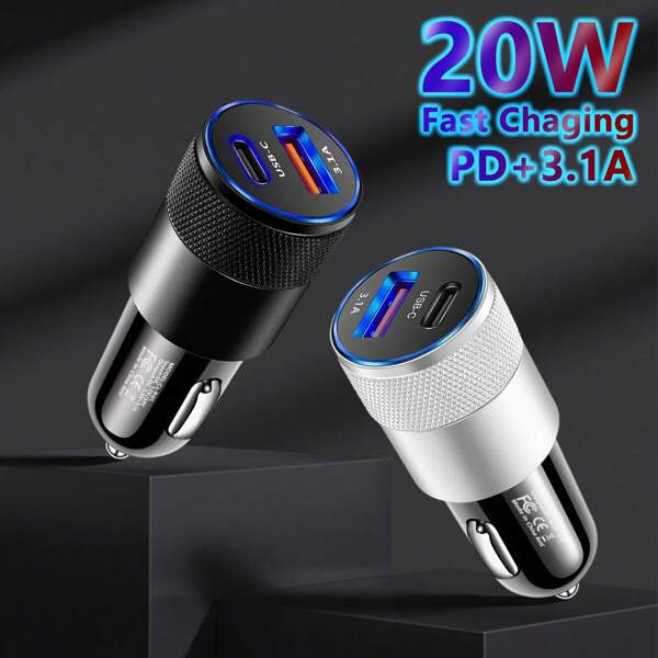 Chargeur rapide de voiture USB C, adaptateur de voiture USB C 3.0 PD, allume-cigare de voiture 2 ports 3,1 A USB + prise de voiture Type C avec 1 câble de connexion de chargeur rapide Type C vers Type C compatible avec 16/15/15 Pro, Galaxy S24 S23 S22 S21 S20 S10 Plus, Pixel 7, Vivo, accessoires de voiture OPPO