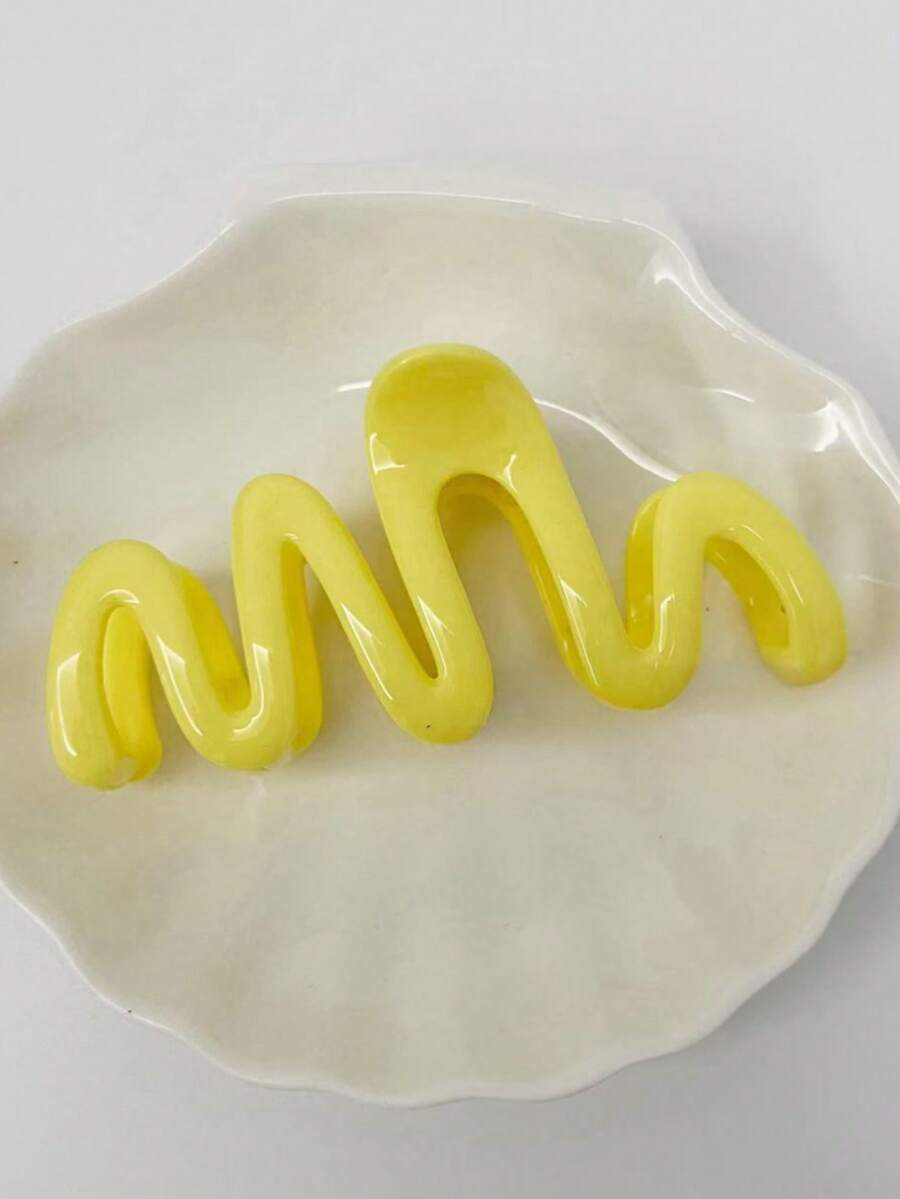 1 件纯色休闲 ABS 塑料发夹，适合所有季节发饰女士爪夹秋季配饰 - 黃色 - 查看 1