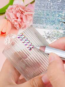 8600pcs Resin Jelly Rhinestones, Transparent AB Flat Back Gems With Triangle Board And Tweezers, Wax Crayons, For DIY Crafts, Clothing, Shoes, Nail Art - White - View 5