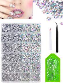 8600pcs Resin Jelly Rhinestones, Transparent AB Flat Back Gems With Triangle Board And Tweezers, Wax Crayons, For DIY Crafts, Clothing, Shoes, Nail Art - White - View 1