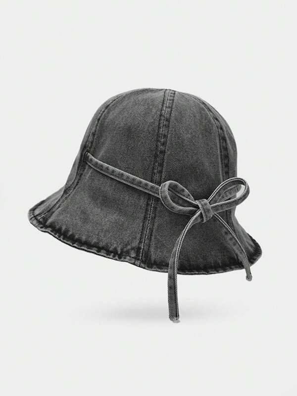 1pc Women's Washed Denim Bucket Hat, Daily Sun Protection Foldable Sun Hat