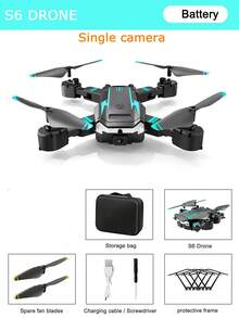 2025年最新款S6遥控无人机配备高清双摄像头，可用于航拍，可拍摄视频和照片。它具有一键降落、光流悬停、智能避障和特技滚动功能。随机附赠储物袋等备用配件，以及圣诞节和万圣节礼物。