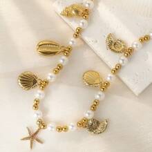 1 set d'une seule pièce composé d'un collier pendentif de style océan, de bijoux pour femmes en perles synthétiques CCB à la mode et d'une chaîne de clavicule convient à un usage quotidien et aux photos de vacances à la plage.