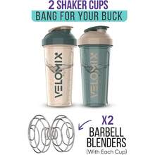2 Pack 28oz Fitness Shaker Bottles With Stainless Steel Whisk Balls, Leakproof Protein Mixer Cup For Gym Workout School Travel, Includes Cleaning Brush & Wide Mouth Design For Easy Mixing - 5)藍色/米色 - 查看 3