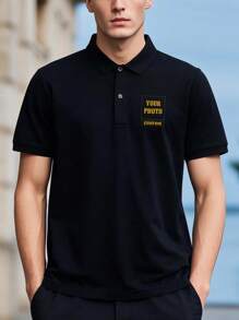 Customized Personalized Men's Polo Shirts. Upload Your Designs(Selfie/Scenery/Family Photo/Friends/Couple Photo/Patterns/Pets), Business And Company Clothing, Team Clothing,And Custom T-Shirts. Ornamental,Dawg Stylish,Fashion,Hipster,Contracted,Easy Costume,Modest Fashion,Minimal Chic,Casual Custom,Unique,Personalized Ideal Gifts For Him Family,Boyfriend,Friends,Children,Customized Men Clothing - Black - View 2