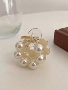 1 件 4 厘米优雅小巧可爱 6 件仿珍珠侧刘海爪夹适用于枕部发饰花朵发夹秋季配饰秋冬度假装女士