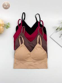 4 piezas de sujetadores deportivos sin costuras y con rayas para mujeres, ropa interior acolchada sexy y cómoda - Multicolor - Ver 2