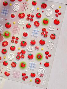 1片中式番茄果冻美甲贴纸，透明亮面自粘美甲装饰，可爱番茄绿叶图案，适合日常美甲美足，趣味装饰
