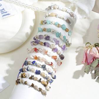 Set de 12 piezas de pulseras ajustables con cuentas de conchas y turquesa en estilo bohemio, accesorios de joyería de moda adecuados para uso diario, viajes, playa y fiestas