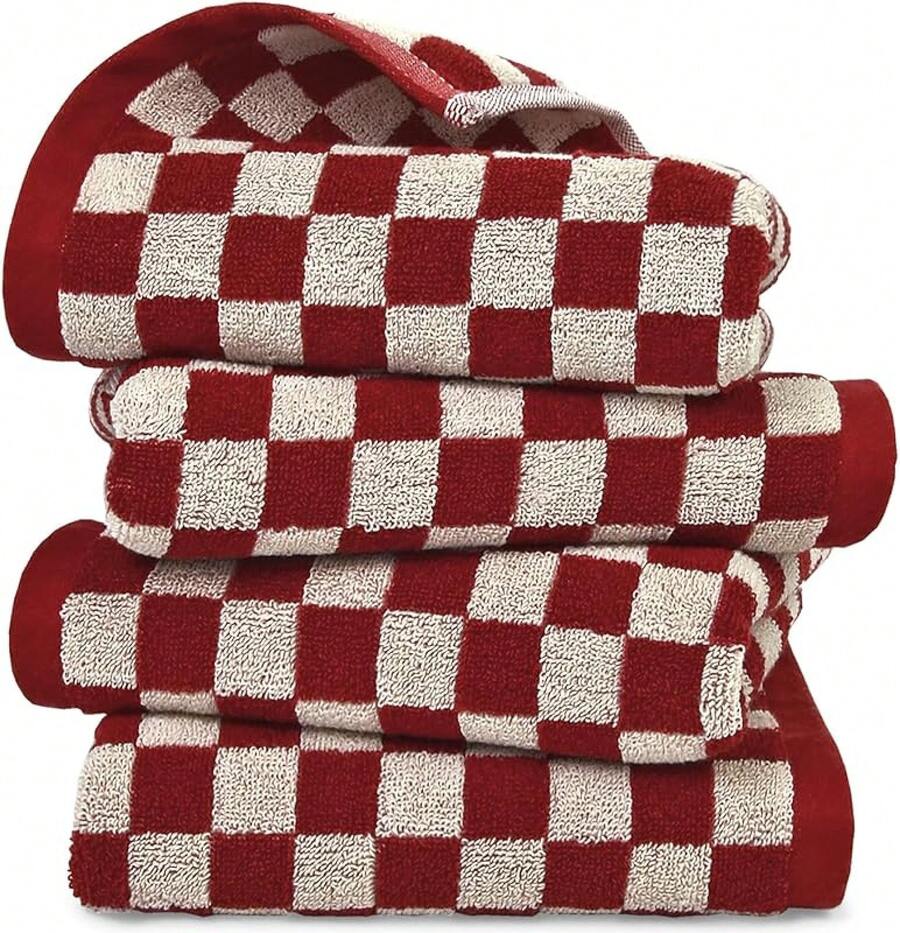 Jacquotha Soft Hand Towels 4 Pack, Orange Checkered Kitchen Towels Set, Decorative Bathroom Fall Decor 13x29 Inches2025 - Đỏ - Xem 1