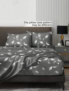 4-Piece/Set Minimalist Light Green Floral Pattern Bedding Set, Easy Care Soft Bedding Set, Floral Pattern Fitted Sheet Set (1 Flat Sheet + 1 Fitted Sheet + 2 Pillowcases), Fitted Sheet Set, Extra Large, Large, Standard Double, Twin Sizes, Deep Pocket Design, Pillowcases Up To 11.8 Inches, Soft And Breathable, Wrinkle-Resistant - Grey - View 2