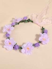 1 pièce Couronne de fleurs de style champêtre élégante pour mariée, accessoire de cheveux romantique pour mariage, festival, costume. Accessoire de cheveux pour femmes, voyage, anniversaire - Prune - Voir 6
