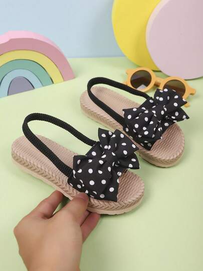 New Cute Girls' Multi-Color Fashion Sandals, Comfortable Thick Sole Sandals 1 Pair, Girls Bow Tie Elastic Strap Comfortable Versatile Flat Sandals Suitable For Girls Aged 2-14 Years Old, Comfortable Summer New Sandals