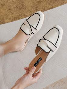 Mengshangli Women's Soft Leather British Style Loafer Mules, Breathable Closed Toe Net Mesh Slip-On Sandals - Beige - View 3