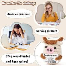 This Handmade Woven Plush Cow Figurine Is Printed With Uplifting And Encouraging Words, Making It A Great Small Gift For Friends And Family. The Adorable Knitted Doll Decor Is Perfect For Placing In The Living Room Or On A Desk, Suitable As A Birthday Gift Or Room Decoration. - Multicolor - View 4