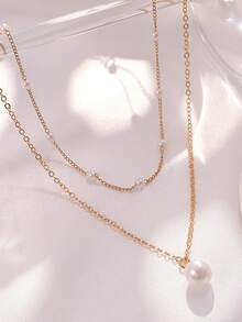 1 pieza Collar en forma de Y con diseño dorado, decorado con rhinestones y perlas artificiales, adecuado para uso diario por mujeres, regalos de , fiestas de gala (cadena hecha a mano cortada a medida, número variable de perlas)