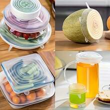 6pcs Silicone Elastic Lids, Reusable Durable Food Storage Bowl Lids, Silicone Lid Cover, Dishwasher & Refrigerator Friendly Storage, Kitchen Supplies, Most Containers In 6 Different Sizes, Dishwasher And Refrigerator Friendly - Multicolor - View 10