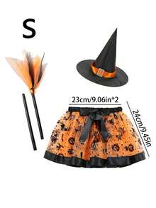 Set fustă scurtă de balet vrăjitoare pentru fete, cu pălărie și mătură, fustă scurtă cu curea elastică pentru dressing de Halloween, prințesă vrăjitoare costumată, violet negru portocaliu, articole de petrecere, decor cameră, cadouri de petrecere pentru copii - Multicolor - Vizualizare 14