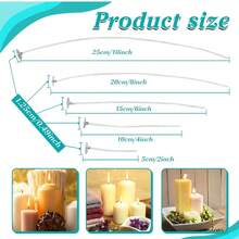 50Pcs Functional Smokeless Candle Wicks - Pre Waxed Wick With Metal Sustainer Tabs For Pillar Candle Making And DIY, 10cm/3.94in, 15cm/6in, 20cm/8in