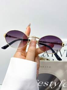 新款复古经典小框椭圆形时尚眼镜，极简主义高端朋克眼镜，适合派对、街头风格、T台椭圆形墨镜 - 彩色 - 查看 9