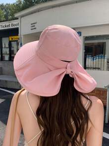 1 chiếc mũ chống nắng bảo vệ cổ mới, chống nắng cho nữ, bảo vệ mặt và chống tia UV, vành lớn cho mùa hè, mũ ngoài trời bằng polyester màu trơn thông thường thích hợp cho các hoạt động ngoài trời và tụ tập vào mùa xuân, mùa thu - Nhiều màu - Xem 13