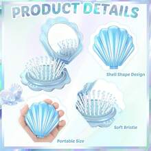 18件/6套 - 婴儿派对回礼、性别揭晓派对用品、迷你折叠旅行梳带镜子贝壳形口袋化妆镜、婚礼派对宾客回礼梳子套装（含感谢卡和欧根纱袋） - 藍色 - 查看 5