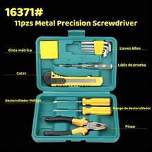 12-Piece Tool Set With Box, Small Handheld Portable Car Repair Tool Kit, Home Emergency Tools - 綠色 - 查看 2