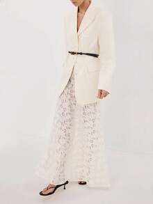 Women's Lace Sheer Sexy Elegant Solid White Maxi Skirt, See Through Suitable For Beach Vacation - White - View 11